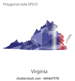 Virginia state map in geometric polygonal style.Abstract gems triangle,modern design background. Vector illustration EPS10