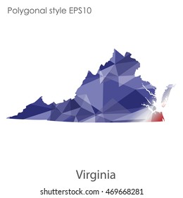 Virginia state map in geometric polygonal style.Abstract gems triangle,modern design background. Vector illustration EPS10