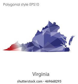 Virginia state map in geometric polygonal style.Abstract gems triangle,modern design background. Vector illustration EPS10
