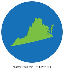 Virginia state map in globe shape green with blue round circle color. Map of the U.S. state of Virginia.