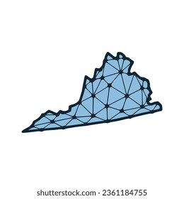 Virginia state map polygonal illustration made of lines and dots, isolated on white background. US state low poly design