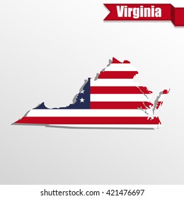 Virginia  State map with US flag inside and ribbon