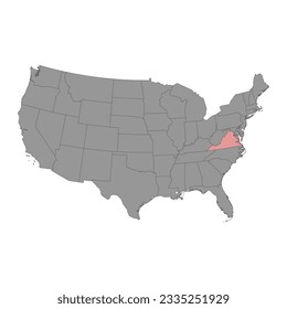 Mapa del estado de Virginia. Ilustración vectorial.