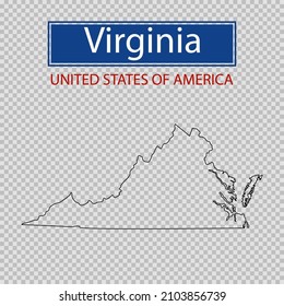 Virginia state outline map on a transparent background, United States of America line icon, map borders of the USA Virginia state.