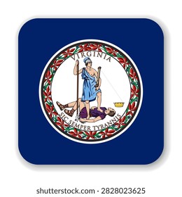 Virginia state rounded square flag. Part of The United States of America. Clean design for print, web, or educational use. Vector illustration with dropped shadow on white background.