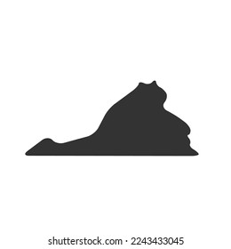 Virginia state of United States of America, USA. Simplified thick black silhouette map with rounded corners. Simple flat vector illustration