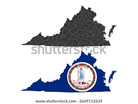 Virginia state of USA. Virginia territory and flag. States of America territory on white background. Separate states. Vector