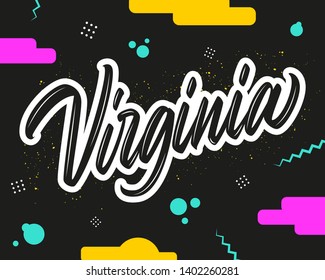 Virginia state vector lettering sign on dark background with geometric abstract shapes