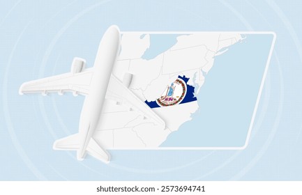 Virginia Travel Illustration with Plane and National Flag. Ideal for travel agencies, promotional materials, or geographic content related to Virginia.