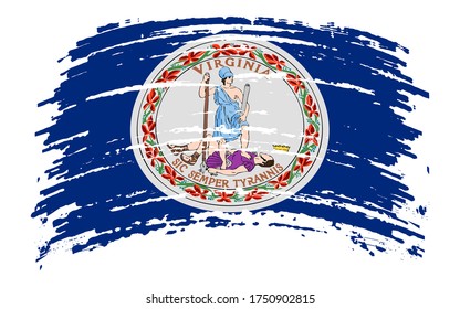 Virginia US flag in grunge brush stroke, vector image