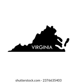 Virginia a US state black element isolated on white background. United state of America. Map with county borders.