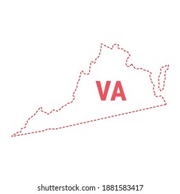 Virginia US state map outline dotted border. Vector illustration. Two-letter state abbreviation.