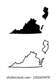 Virginia US State Map Vector Silhouette and Outline Isolated on White Background