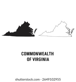 Virginia US state outline map with the handwritten state name. Continuous line drawing of patriotic home sign. A love for a small homeland. T-shirt print idea. Vector illustration.