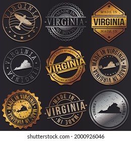 Virginia, USA Business Metal Stamps. Gold Made In Product Seal. National Logo Icon. Symbol Design Insignia Country.