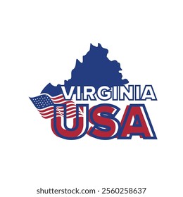 virginia USA city logo with virginia city map elements and United States flag for business identity and screen printing on t-shirts, shirts, etc.