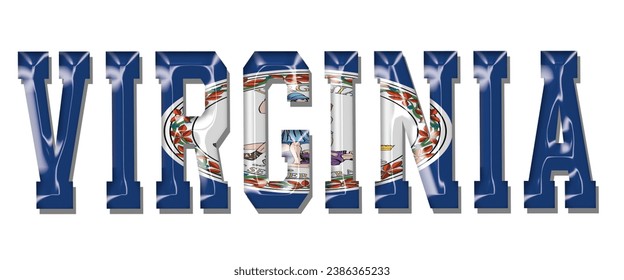 VIRGINIA USA flag text font, 3D VIRGINIA flag colorful background, VIRGINIA flag vector illustration