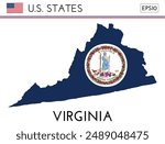 Virginia USA state map shape with flag. Map of Virginia in the Virginia flag colors. Outline map filled with its flag colors. Vector illustration.