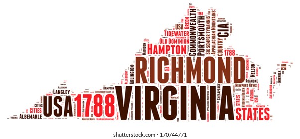 Virginia USA state map vector tag cloud illustration