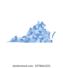 Virginia, VA - detailed political map of US state. Administrative map divided into counties. Blue map with county name labels. Vector illustration