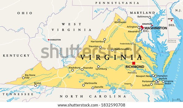 Virginia Va Political Map Commonwealth Virginia Stock Vector (Royalty ...