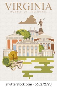 Virginia vector american poster. USA travel illustration. United States of America colorful greeting card.