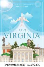 Virginia vector american poster. USA travel illustration. United States of America colorful greeting card.