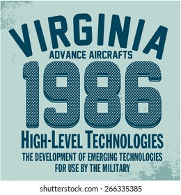 VIRGINIA - Vector graphics and typography t-shirt design for apparel. War Varsity.