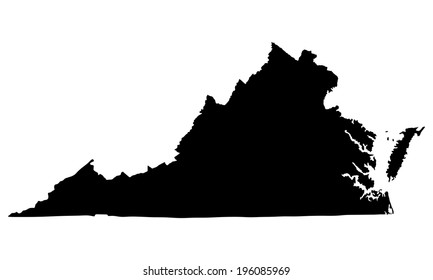 Virginia vector map silhouette illustration isolated on white background. High detailed illustration. United state of America country. Virginia map.