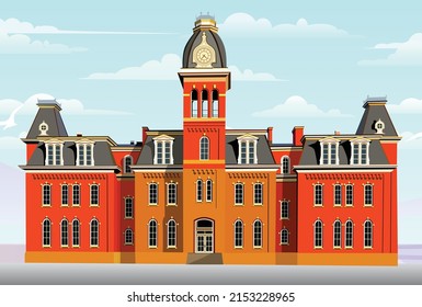 Virginia-May 06,2022 ,West Virginia University or Woodburn-hall  landscape vector illustration with sky background in cartoon style.