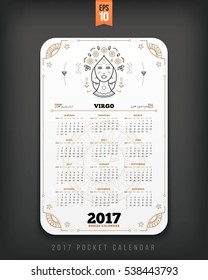 Virgo 2017 year zodiac calendar pocket size vertical layout White color design style vector concept illustration