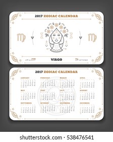 Virgo 2017 year zodiac calendar pocket size horizontal layout Double side white color design style vector concept illustration