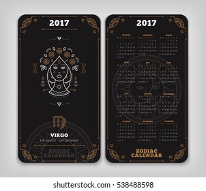 Virgo 2017 year zodiac calendar pocket size vertical layout Double side white color design style vector concept illustration.