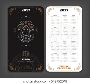 Virgo 2017 year zodiac calendar pocket size vertical layout Double side white color design style vector concept illustration