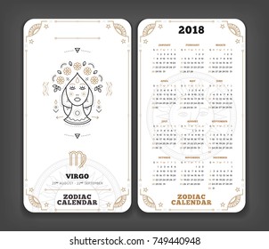 Virgo 2018 year zodiac calendar pocket size vertical layout Double side white color design style vector concept illustration