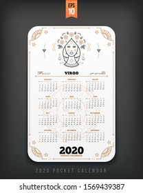 Virgo 2020 year zodiac calendar pocket size vertical layout white color design style vector concept illustration