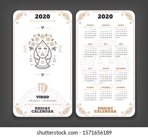 Virgo 2020 year zodiac calendar pocket size vertical layout Double side white color design style vector concept illustration