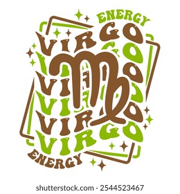 Virgo astrological sign. Retro wavy text zodiac design.