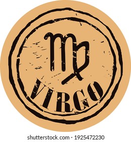 Virgo - astrological sign In Western astrology vector icon in old style. Round stamp with Zodiac sign, Maiden. Astrological horoscope collection. Astrology symbol design grunge texture.