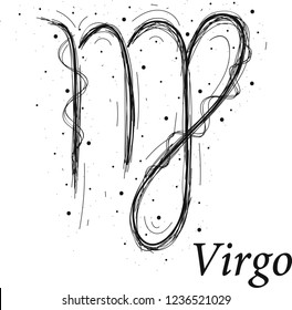 Virgo astrology sign, hand drawn horoscope zodiac icon. vector Illustration isolated on white background.