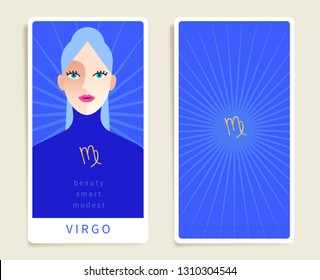 Virgo : Beautiful Woman With Horoscope Sign : Template For Tarot Cards :Vector Illustration