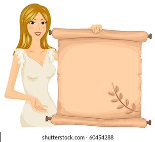 Virgo / A Blonde Lady Holding a Scroll With the Image of Wheat Printed on it - Vector