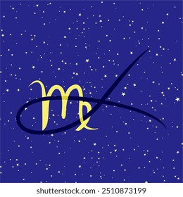 Virgo in combination with the letter L. Zodiac sign. On a dark blue starry background. Astrology and horoscopes concept. Vector illustration.