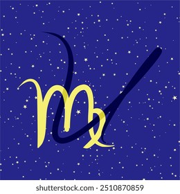 Virgo in combination with the letter U. Zodiac sign. On a dark blue starry background. Astrology and horoscopes concept. Vector illustration.