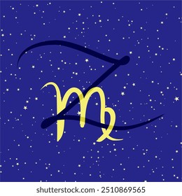 Virgo in combination with the letter Z. Zodiac sign. On a dark blue starry background. Astrology and horoscopes concept. Vector illustration.