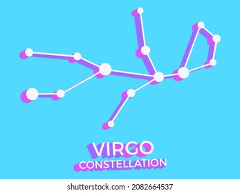 Virgo constellation 3d symbol. Constellation icon in isometric style on blue background. Cluster of stars and galaxies. Vector illustration