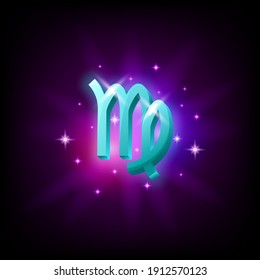 Virgo Constellation icon in space style on dark background with galaxy and stars. Zodiac sign of fire Vector Illustration