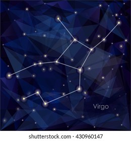 Virgo constellation in night sky, background is a triangulation