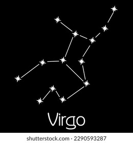 Virgo constellation. Stick figure pattern and name on dark grey background