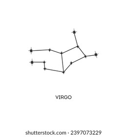 Virgo Konstellation, Vektorgrafik. Sternbild Virgo astrologische Zeichnung